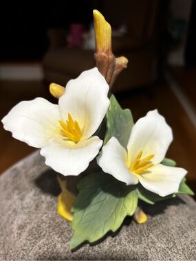 Andrea By Sadek White and Yellow Porcelain Flower Figurine